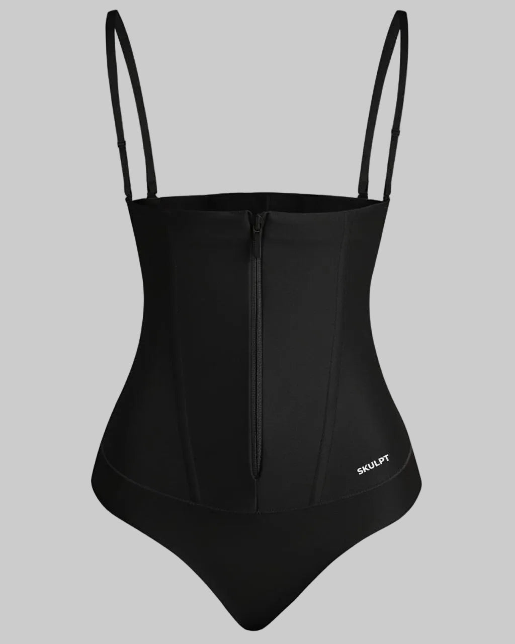 Black swimsuit with thin straps on a white background