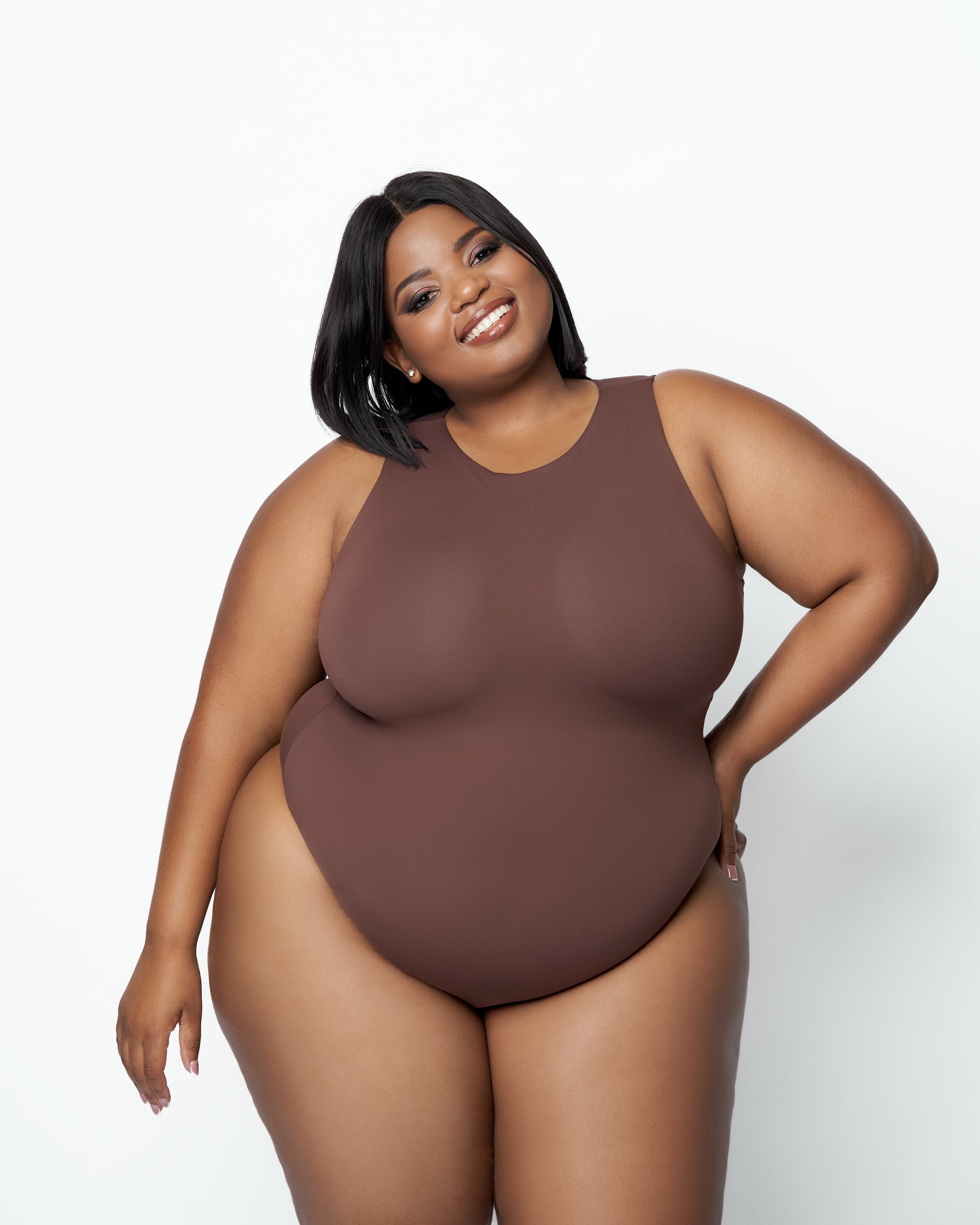 SKULPT High Neck Bodysuit in Umber – tummy control bodysuit with built-in bra