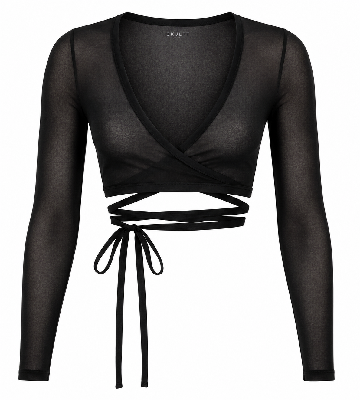 SKULPT Skyn Wrap Top in Onyx – sheer stretch wrap top