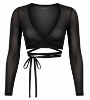SKULPT Skyn Wrap Top in Onyx – sheer stretch wrap top